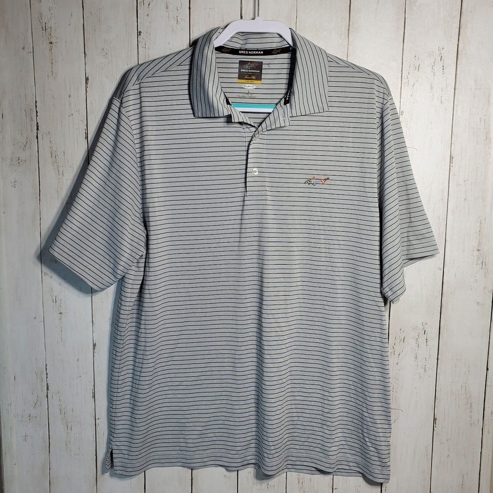 Greg Norman Golf Polo Play Dry Grey Striped Size Large Men's